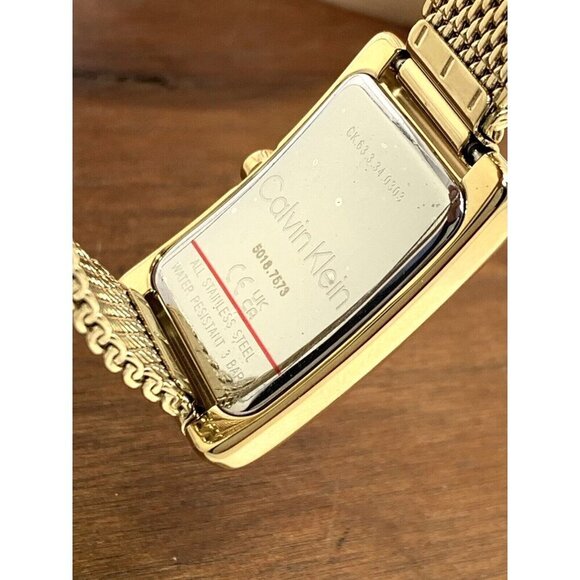 Calvin Klein Women's Watch Silver Dial Quartz Gold Mesh Steel Band Tank … - Picture 6 of 13
